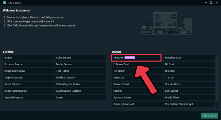 Adding Alert Box widget on Streamlabs OBS