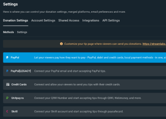 Streamlabs settings page
